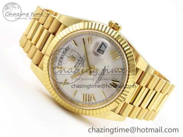 Modern Day Date 40 YG 228238 ARF 1:1 Best Edition Silver Roman Dial on President Bracelet VR 1513