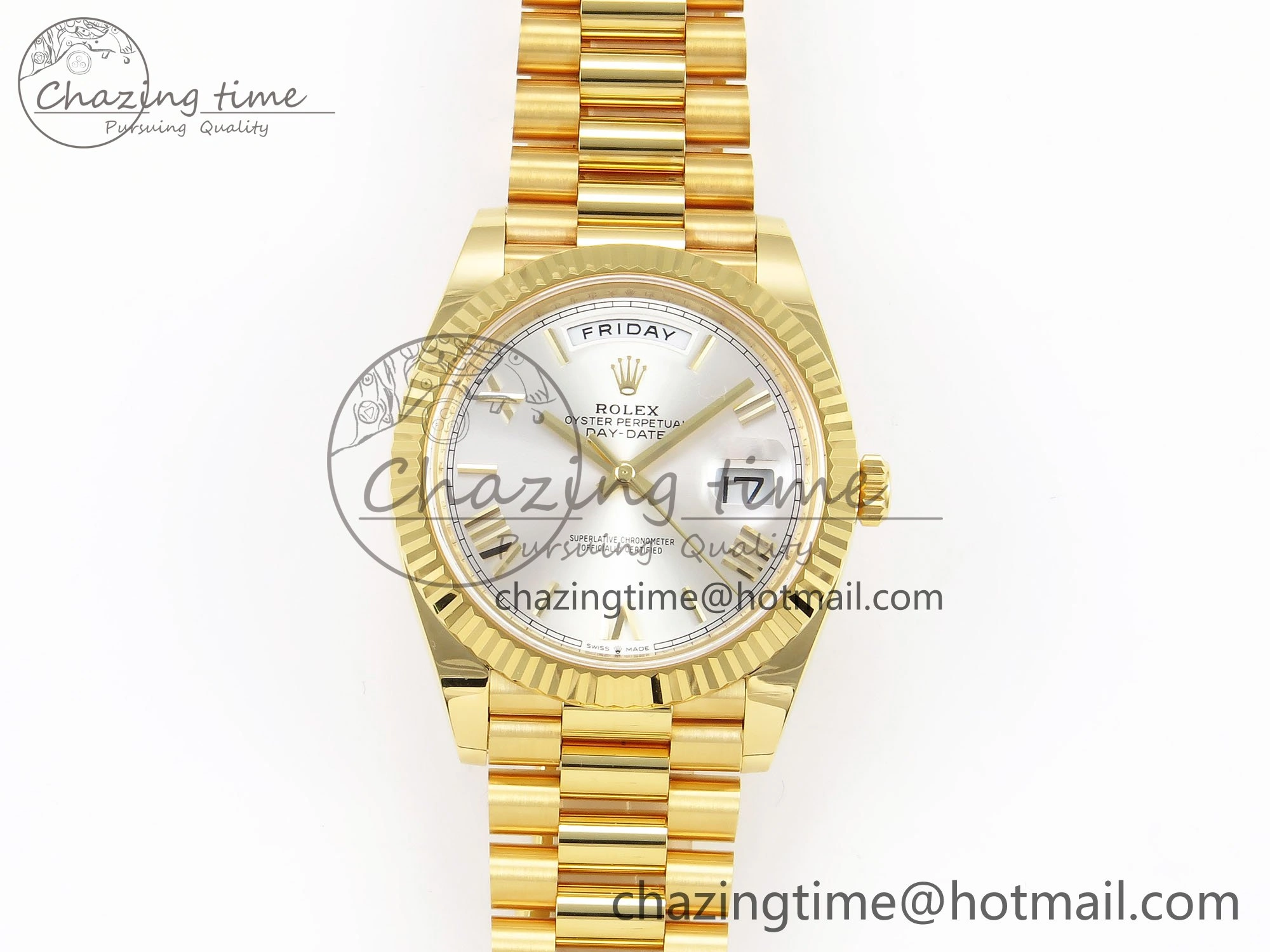 Modern Day Date 40 YG 228238 ARF 1:1 Best Edition Silver Roman Dial on President Bracelet VR 1513