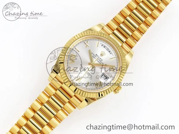 Modern Day Date 40 YG 228238 ARF 1:1 Best Edition Silver Roman Dial on President Bracelet VR 1513