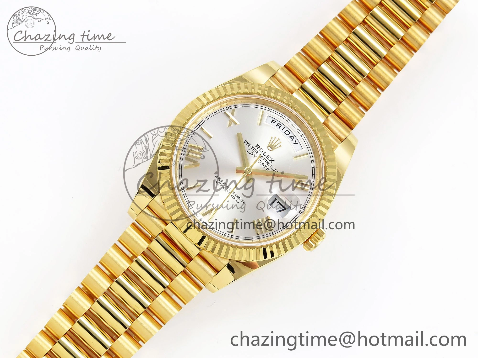 Modern Day Date 40 YG 228238 ARF 1:1 Best Edition Silver Roman Dial on President Bracelet VR 1513