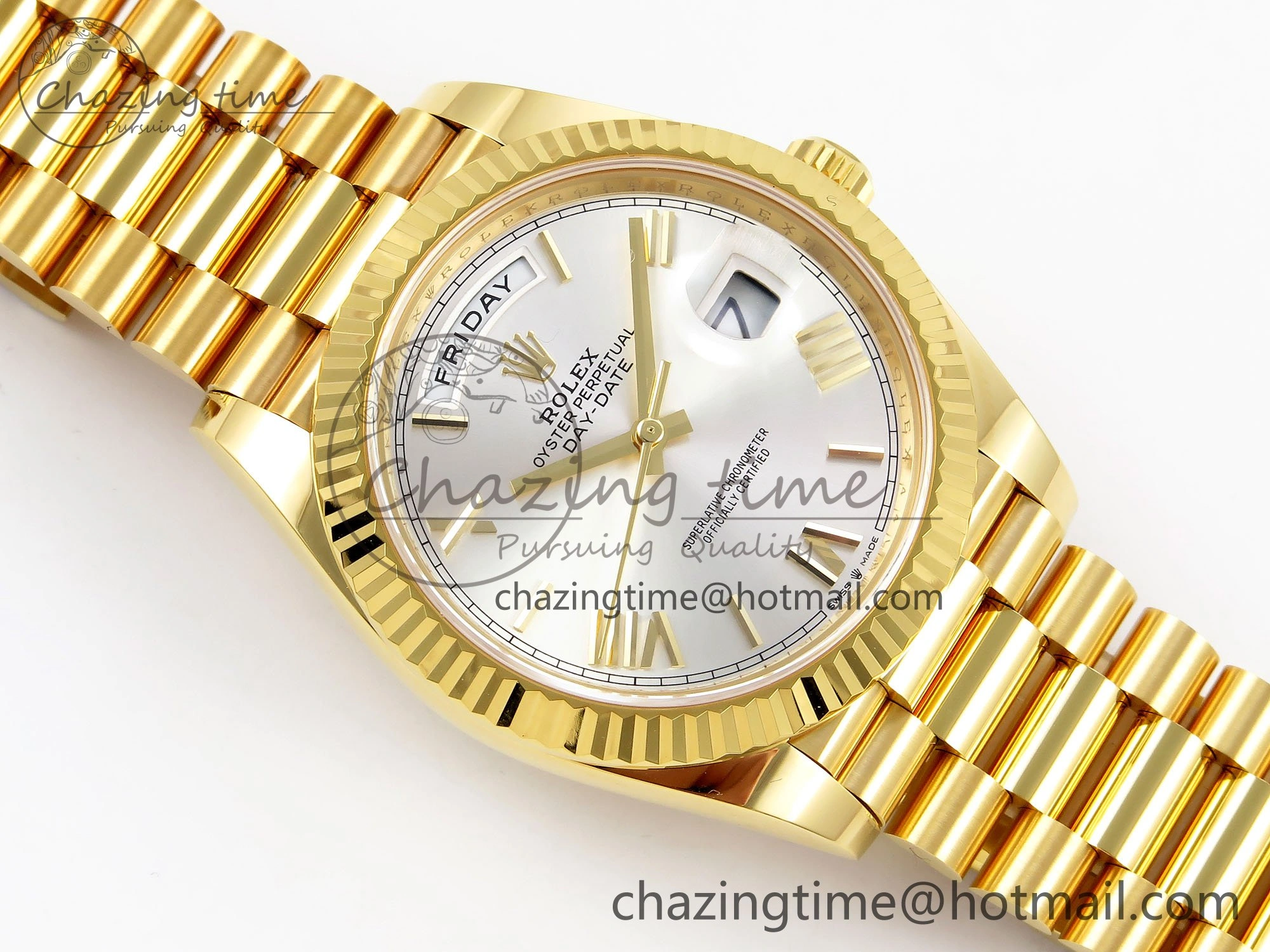 Modern Day Date 40 YG 228238 ARF 1:1 Best Edition Silver Roman Dial on President Bracelet VR 1513
