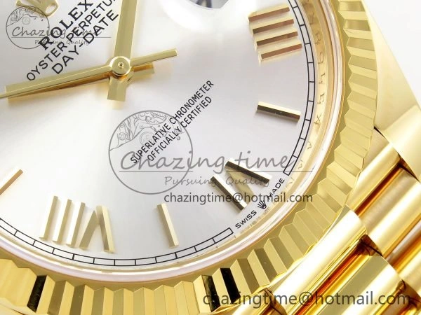 Modern Day Date 40 YG 228238 ARF 1:1 Best Edition Silver Roman Dial on President Bracelet VR 1513