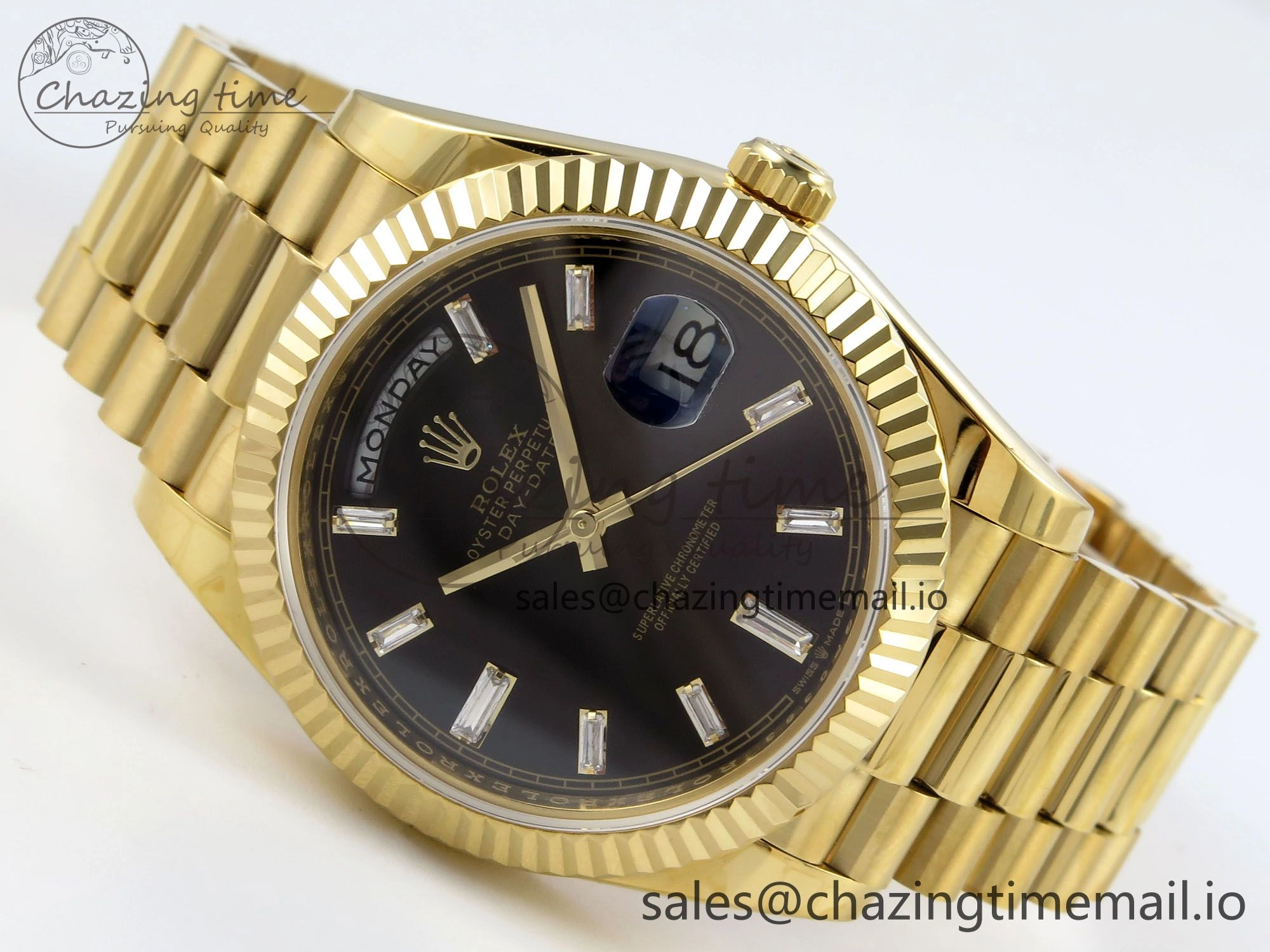 Casual Day Date 40 YG 228238 KF 1:1 Best Edition Black Crystal Dial on President Bracelet VR3255 (Gain Weight) 842