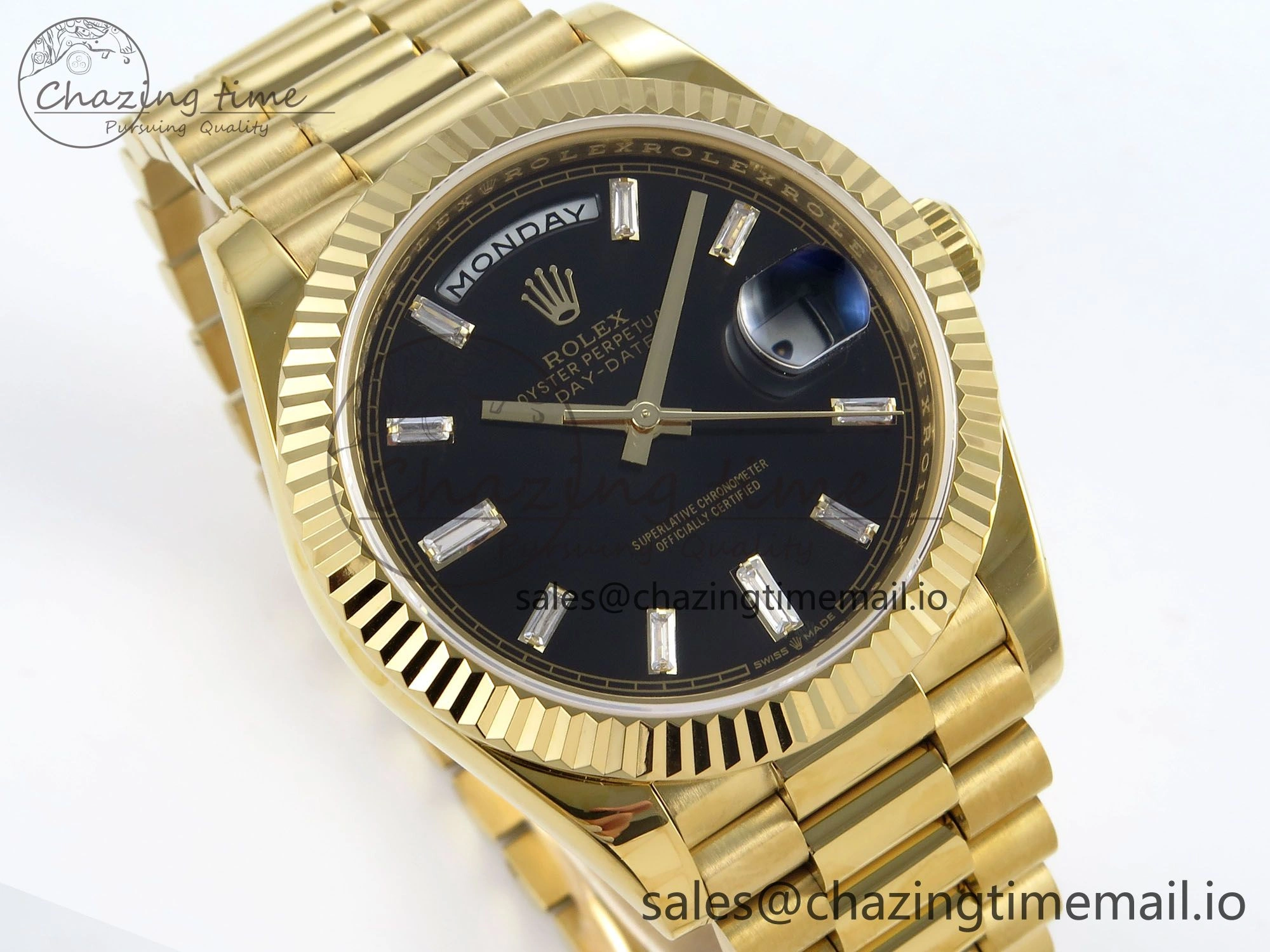 Casual Day Date 40 YG 228238 KF 1:1 Best Edition Black Crystal Dial on President Bracelet VR3255 (Gain Weight) 842