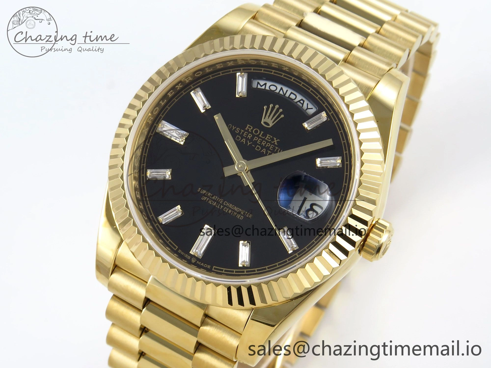 Casual Day Date 40 YG 228238 KF 1:1 Best Edition Black Crystal Dial on President Bracelet VR3255 (Gain Weight) 842