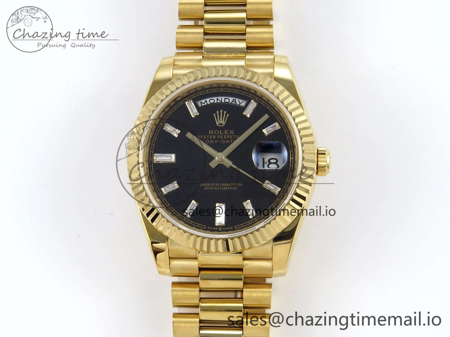 Casual Day Date 40 YG 228238 KF 1:1 Best Edition Black Crystal Dial on President Bracelet VR3255 (Gain Weight) 842