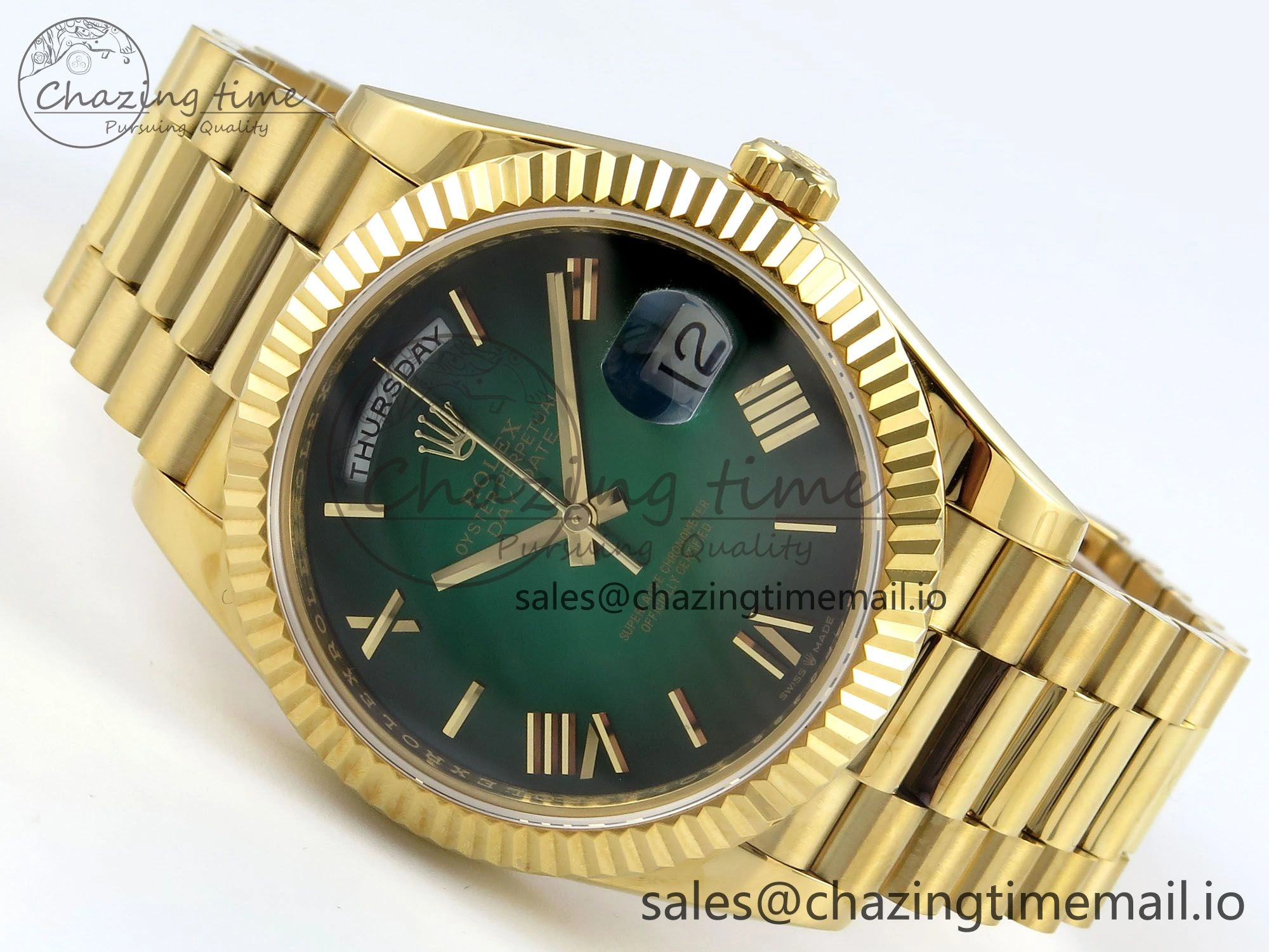 Day Date 40 YG 228238 KF 1:1 Best Edition Green Ombre Dial on President Bracelet VR3255 (Gain Weight) SportInspired 844