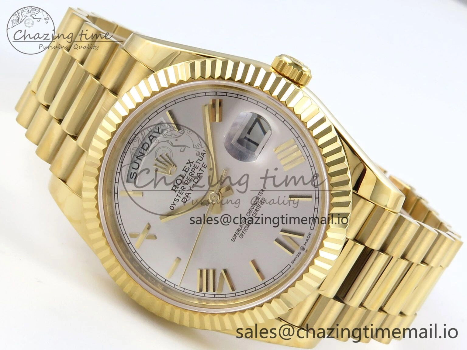 Sleek Day Date 40 YG 228238 KF 1:1 Best Edition Silver Roman Dial on President Bracelet VR3255 (Gain Weight) 845
