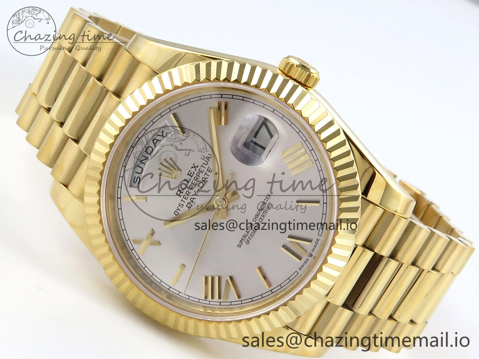Sleek Day Date 40 YG 228238 KF 1:1 Best Edition Silver Roman Dial on President Bracelet VR3255 (Gain Weight) 845