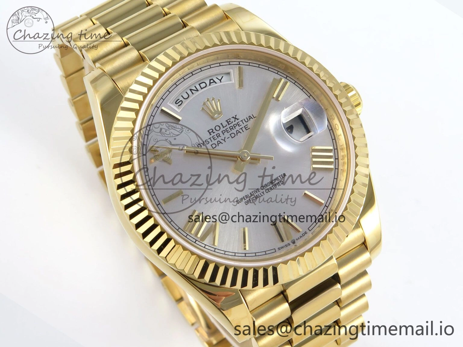 Sleek Day Date 40 YG 228238 KF 1:1 Best Edition Silver Roman Dial on President Bracelet VR3255 (Gain Weight) 845