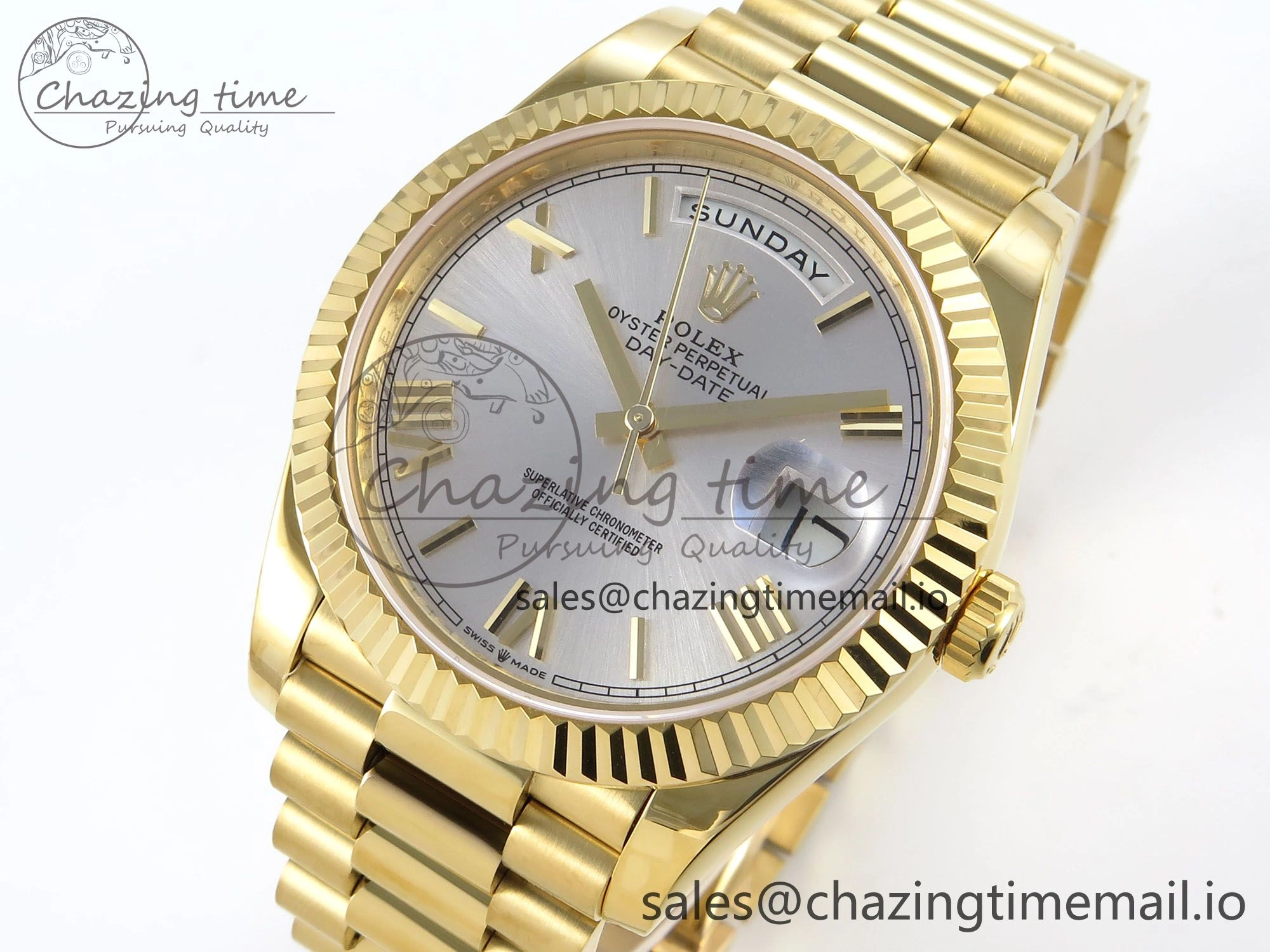 Sleek Day Date 40 YG 228238 KF 1:1 Best Edition Silver Roman Dial on President Bracelet VR3255 (Gain Weight) 845
