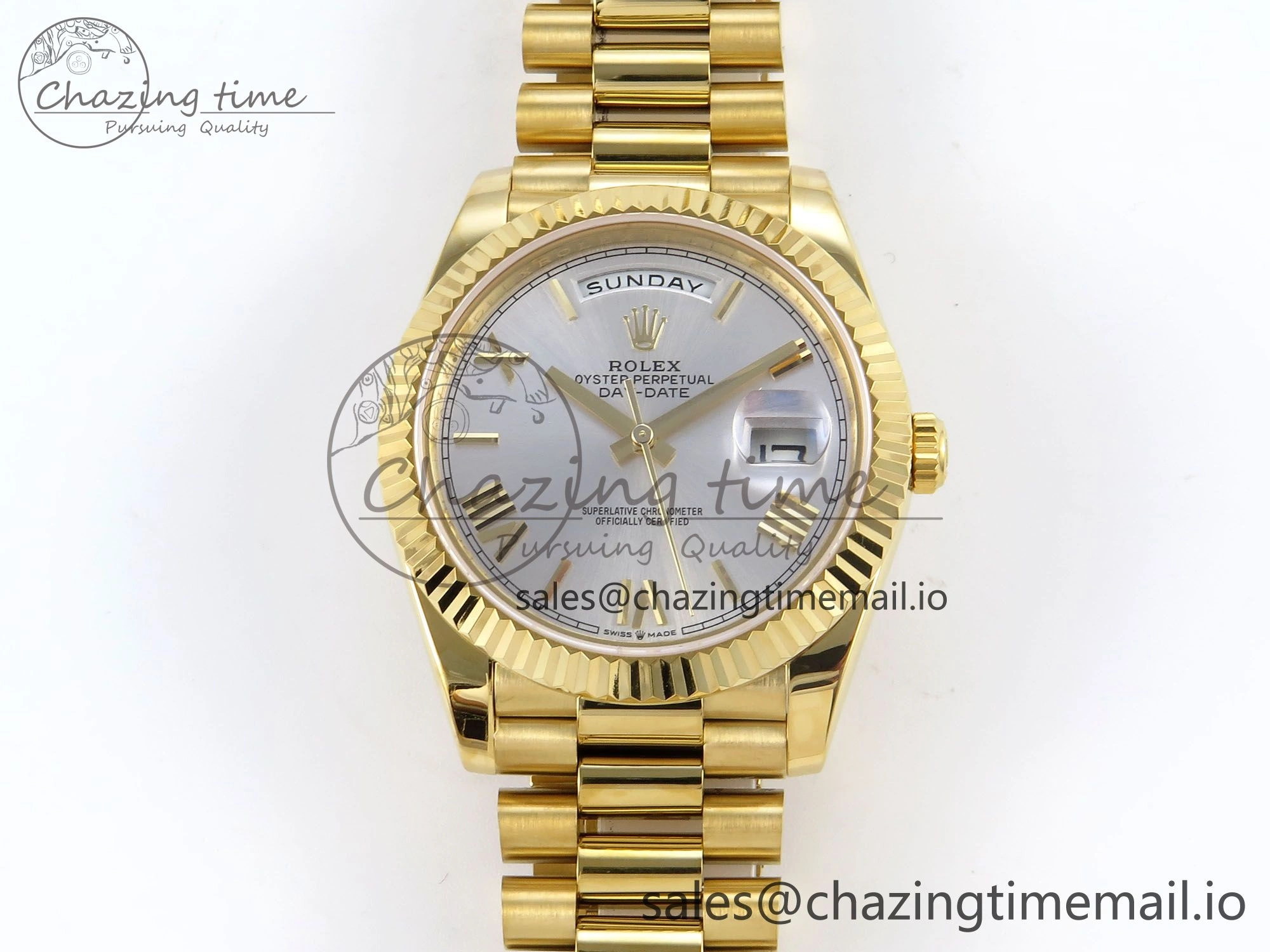 Sleek Day Date 40 YG 228238 KF 1:1 Best Edition Silver Roman Dial on President Bracelet VR3255 (Gain Weight) 845