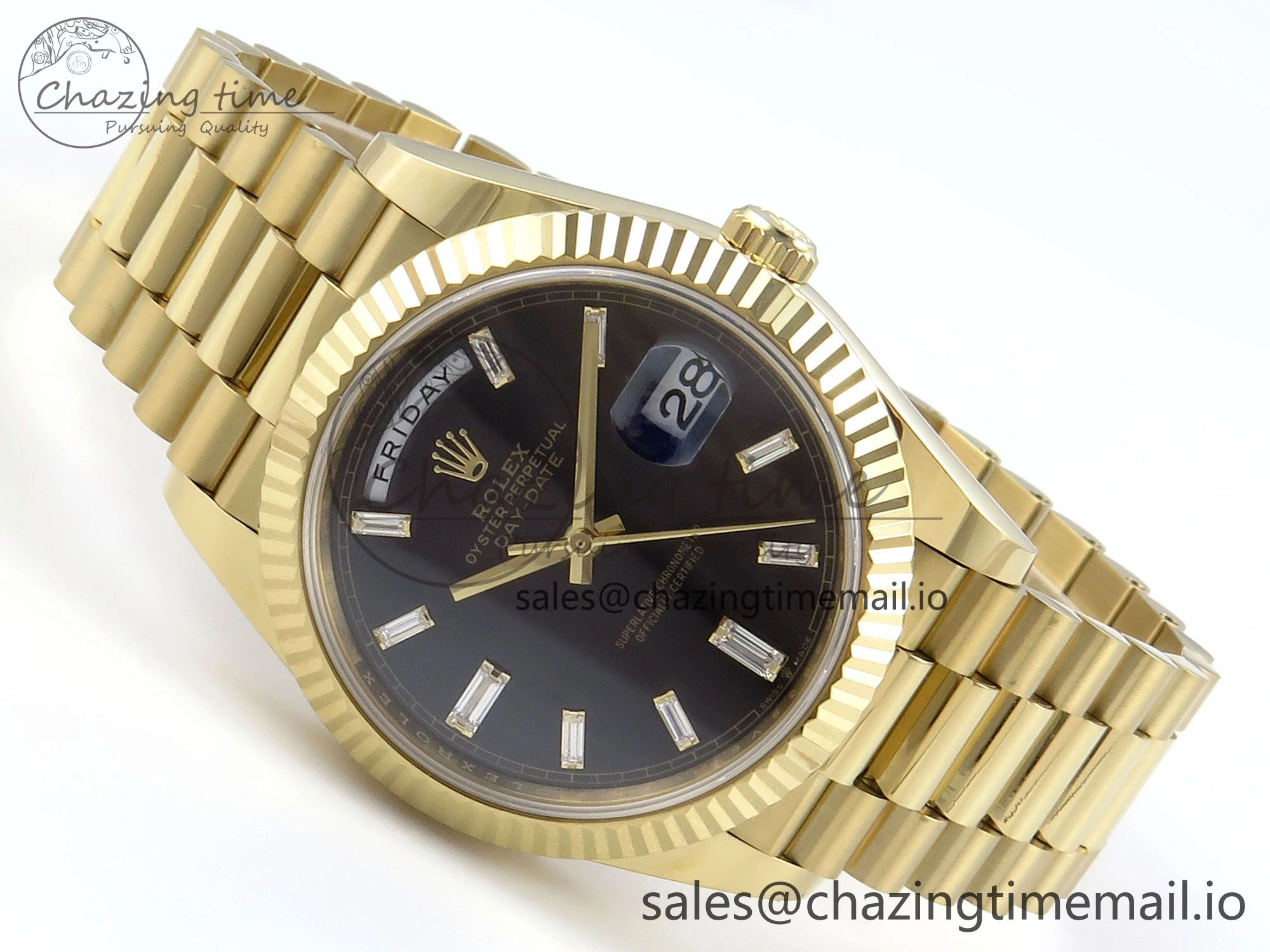 Seasonal Day Date 40 YG 228238 Noob 1:1 Best Edition Black Crystal Dial on President Bracelet A2836 (Gain Weight) 799