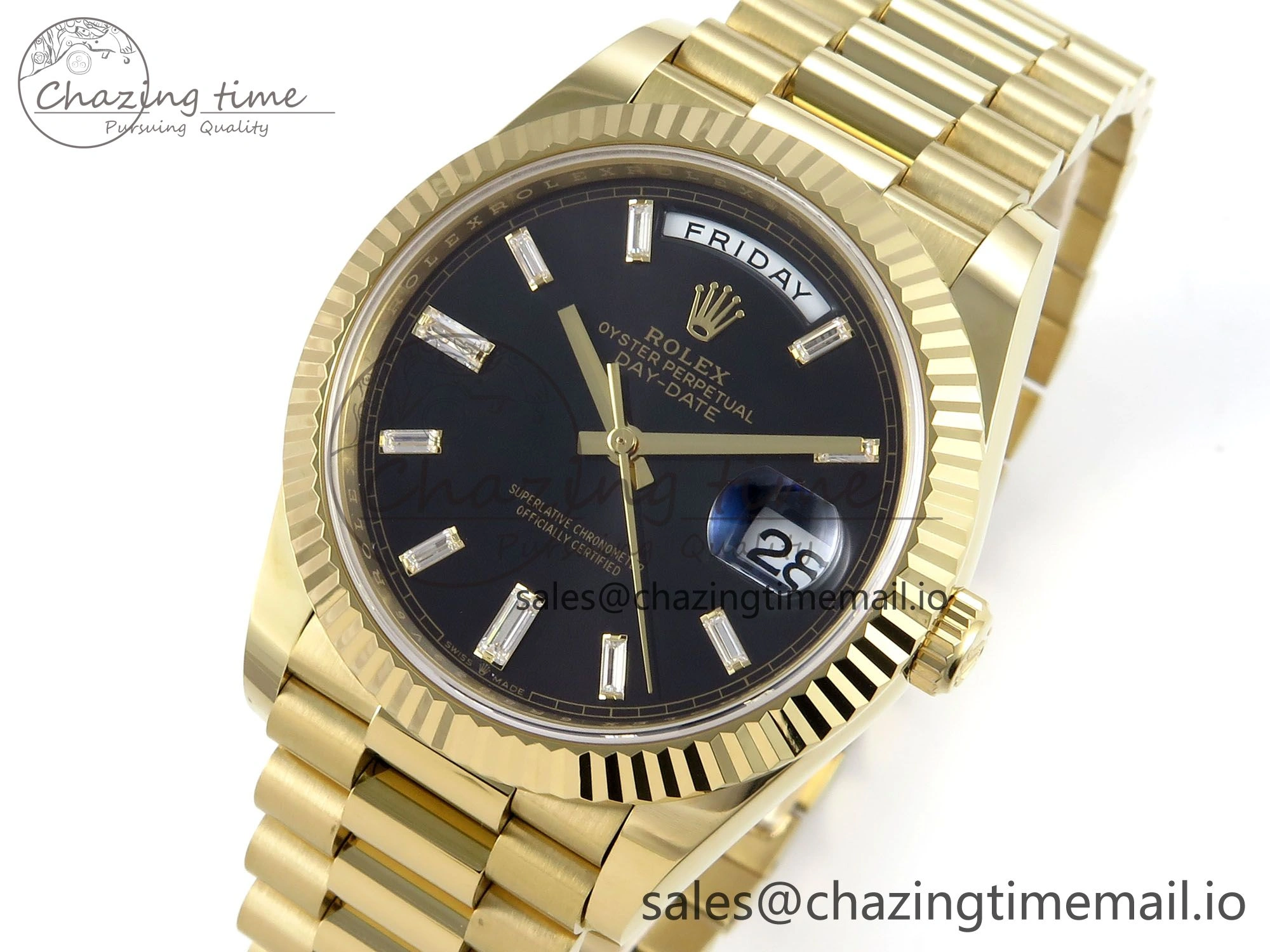 Seasonal Day Date 40 YG 228238 Noob 1:1 Best Edition Black Crystal Dial on President Bracelet A2836 (Gain Weight) 799