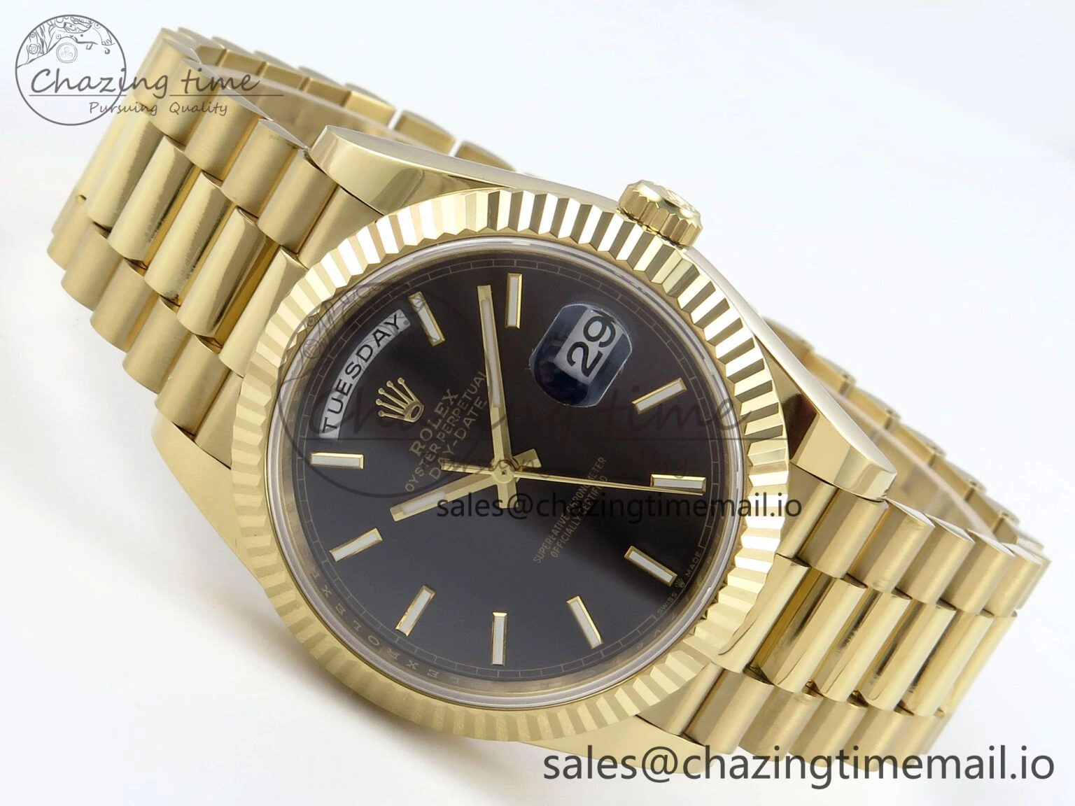 ZeroBulk Day Date 40 YG 228238 Noob 1:1 Best Edition Black Stick Dial on President Bracelet A2836 (Gain Weight) 802