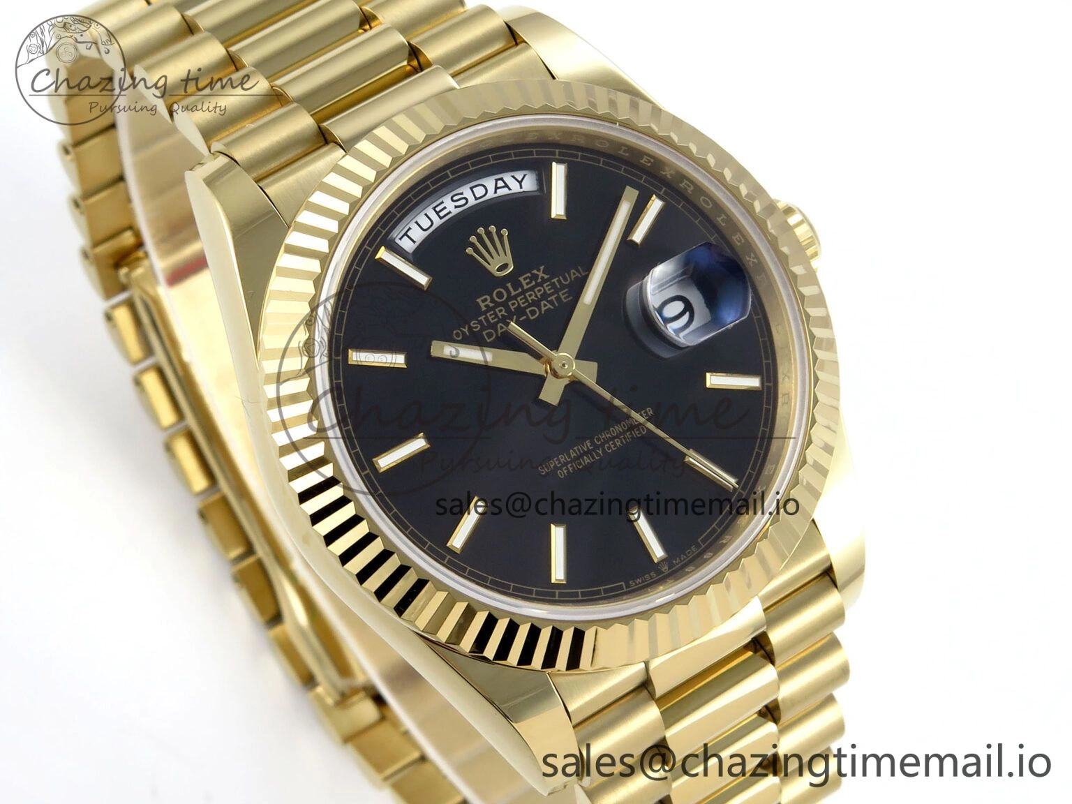 ZeroBulk Day Date 40 YG 228238 Noob 1:1 Best Edition Black Stick Dial on President Bracelet A2836 (Gain Weight) 802