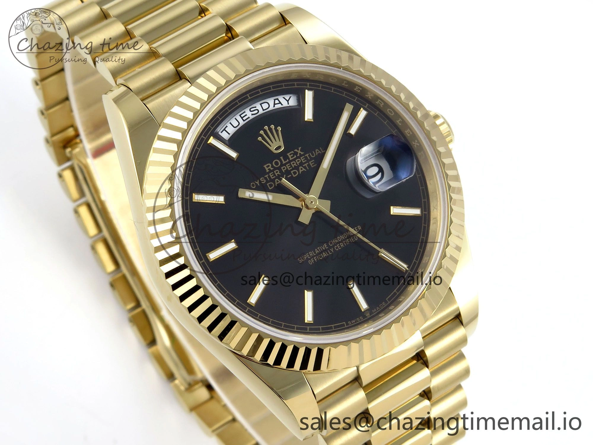 ZeroBulk Day Date 40 YG 228238 Noob 1:1 Best Edition Black Stick Dial on President Bracelet A2836 (Gain Weight) 802
