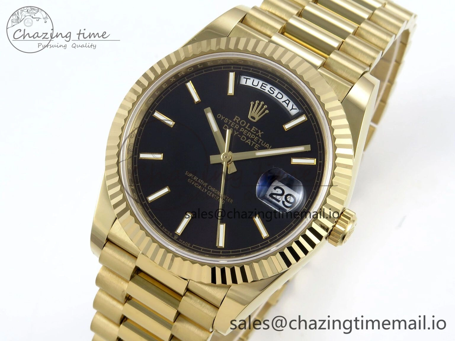 ZeroBulk Day Date 40 YG 228238 Noob 1:1 Best Edition Black Stick Dial on President Bracelet A2836 (Gain Weight) 802