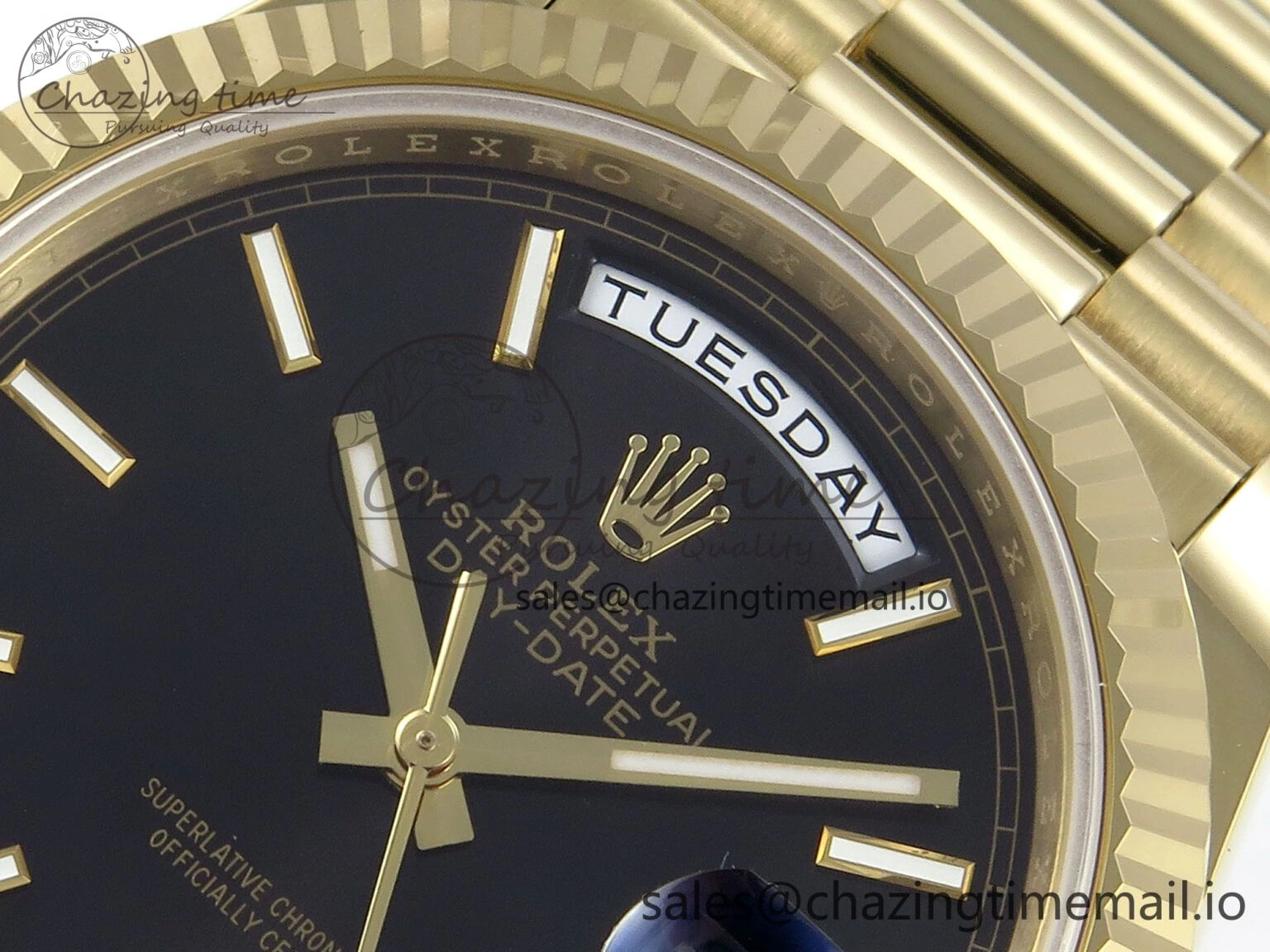 ZeroBulk Day Date 40 YG 228238 Noob 1:1 Best Edition Black Stick Dial on President Bracelet A2836 (Gain Weight) 802