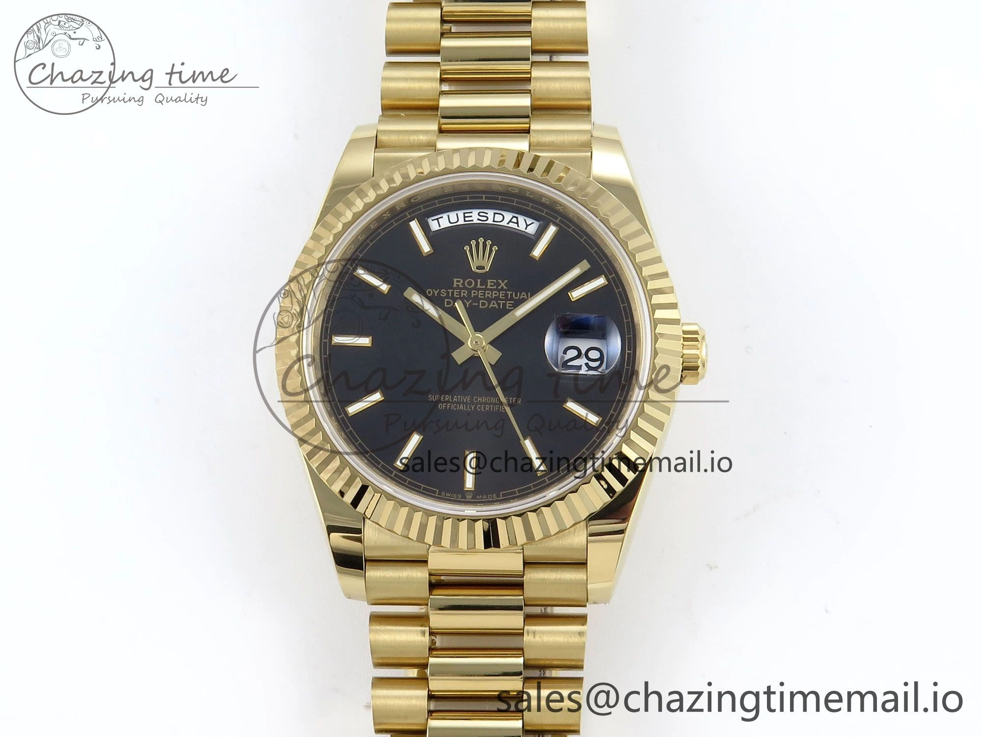ZeroBulk Day Date 40 YG 228238 Noob 1:1 Best Edition Black Stick Dial on President Bracelet A2836 (Gain Weight) 802