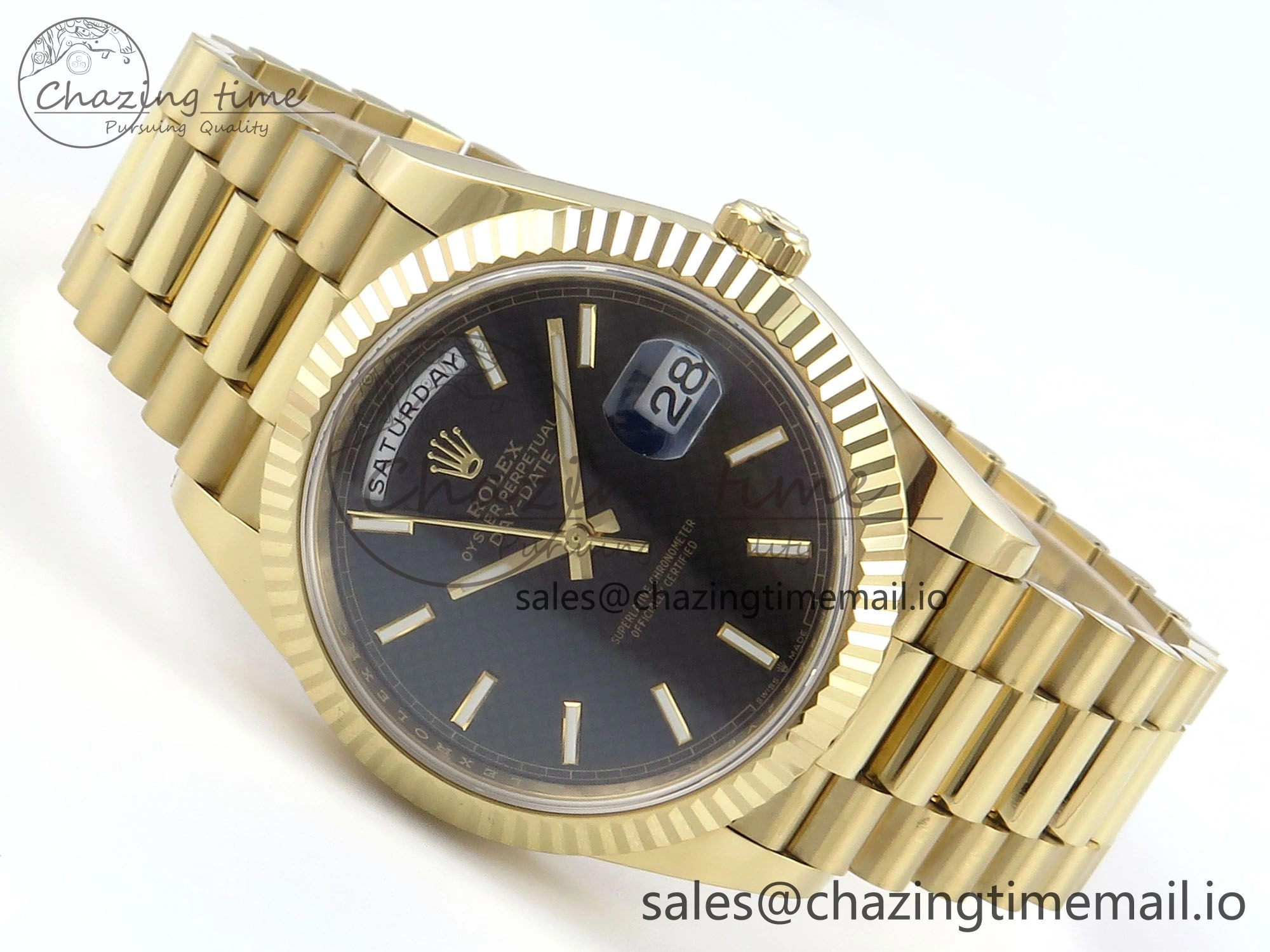 Day Date 40 YG 228238 Noob 1:1 Best Edition Black Textured Stick Dial on President Bracelet A2836 (Gain Weight) Fashionable 797