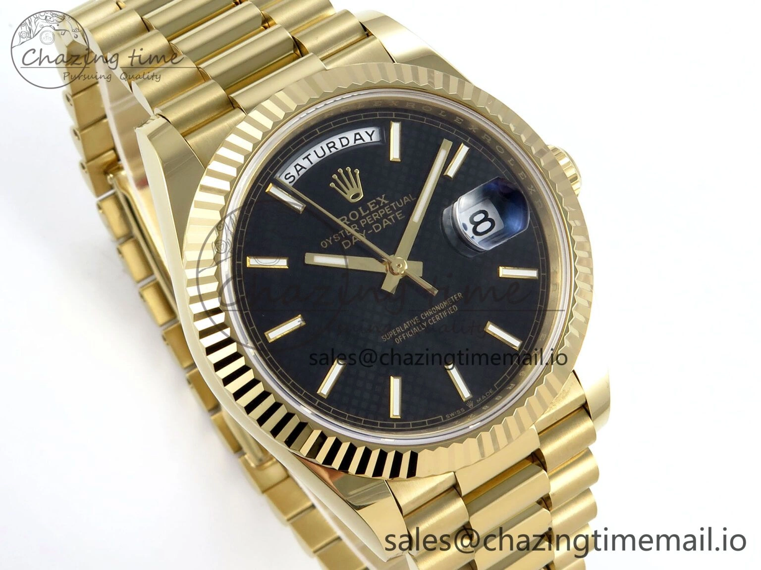 Day Date 40 YG 228238 Noob 1:1 Best Edition Black Textured Stick Dial on President Bracelet A2836 (Gain Weight) Fashionable 797