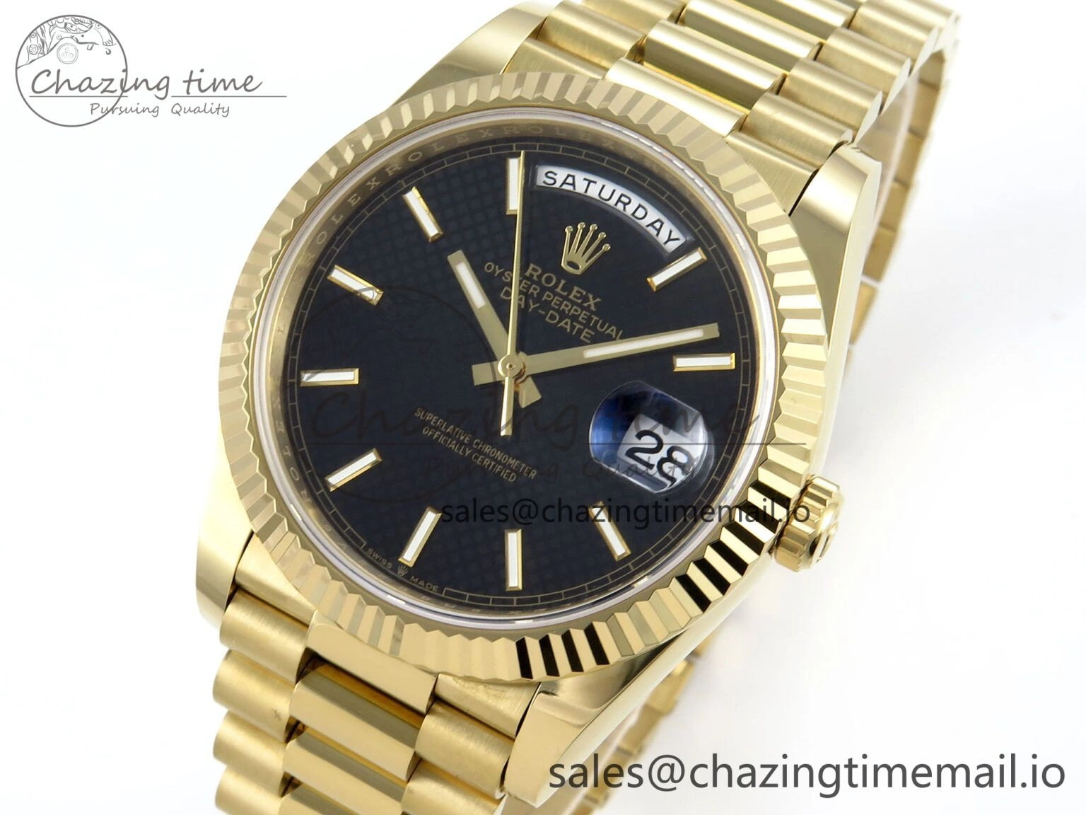Day Date 40 YG 228238 Noob 1:1 Best Edition Black Textured Stick Dial on President Bracelet A2836 (Gain Weight) Fashionable 797