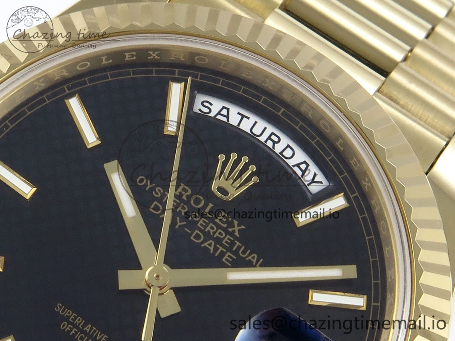 Day Date 40 YG 228238 Noob 1:1 Best Edition Black Textured Stick Dial on President Bracelet A2836 (Gain Weight) Fashionable 797
