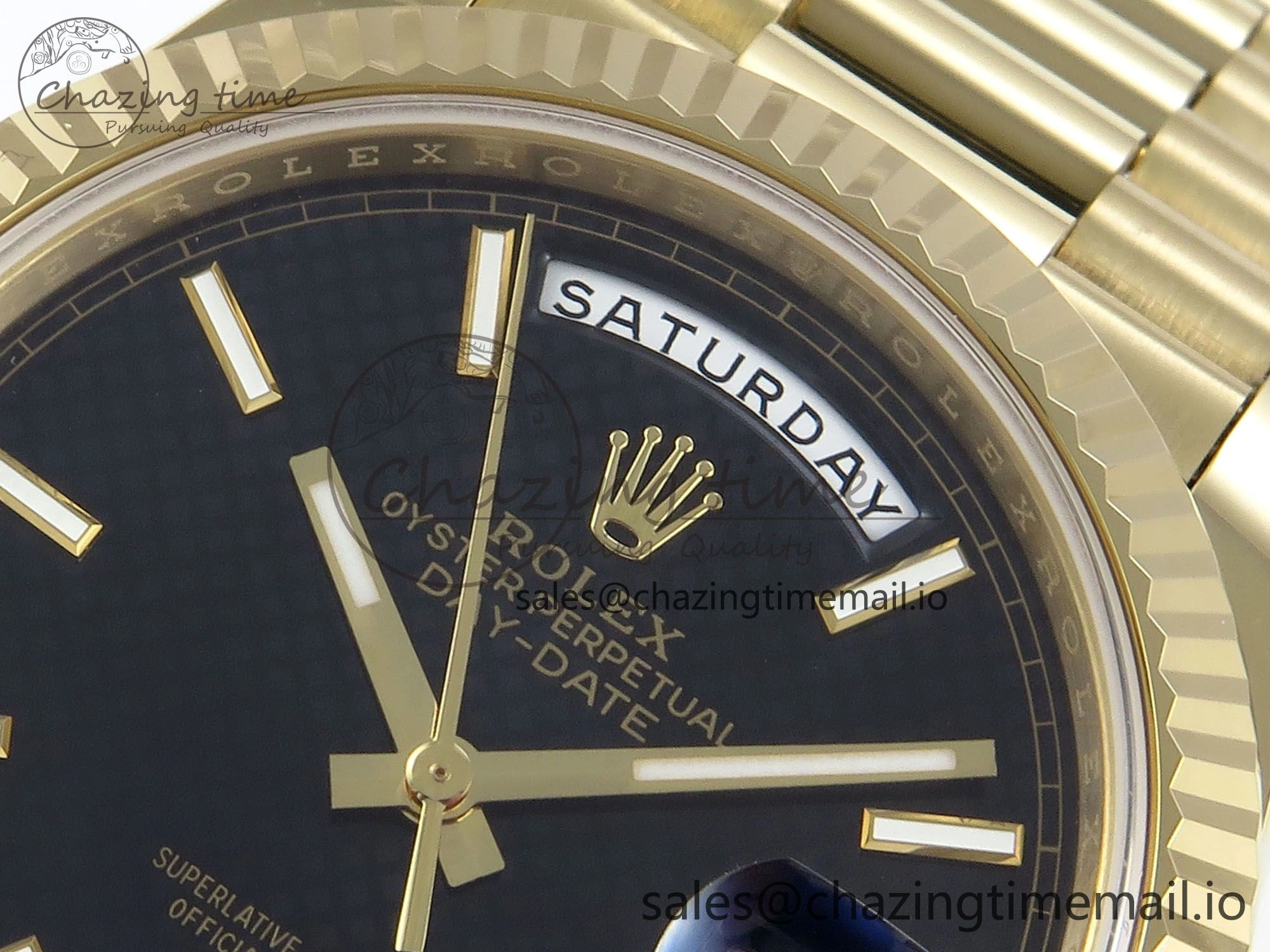 Day Date 40 YG 228238 Noob 1:1 Best Edition Black Textured Stick Dial on President Bracelet A2836 (Gain Weight) Fashionable 797