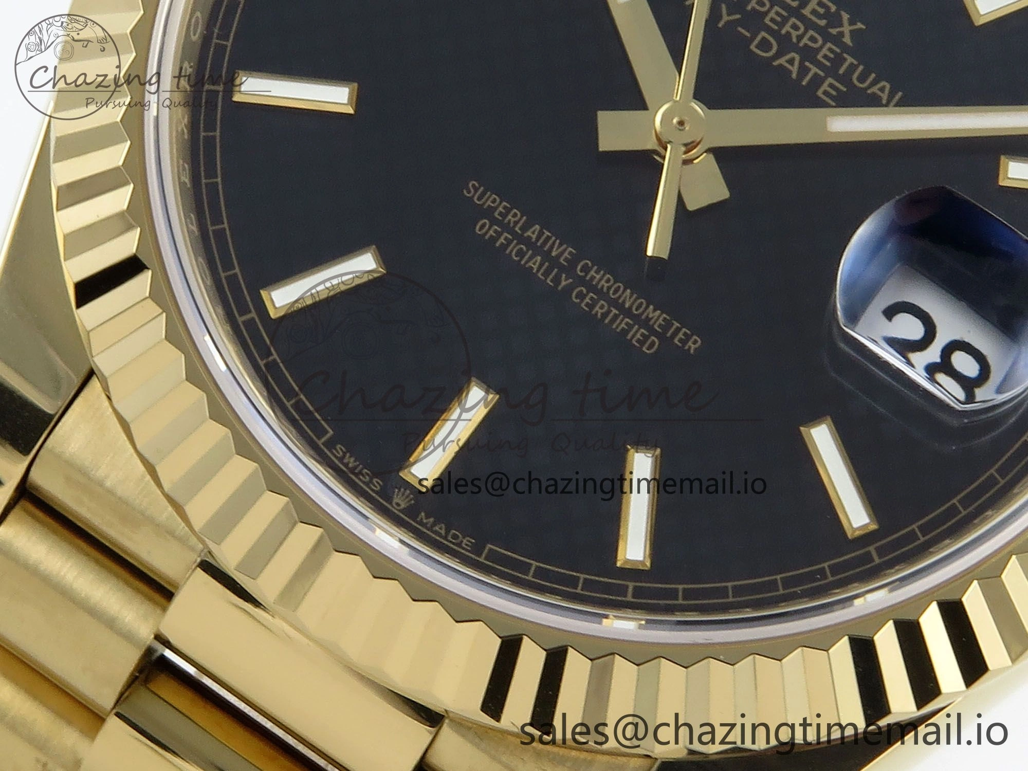 Day Date 40 YG 228238 Noob 1:1 Best Edition Black Textured Stick Dial on President Bracelet A2836 (Gain Weight) Fashionable 797