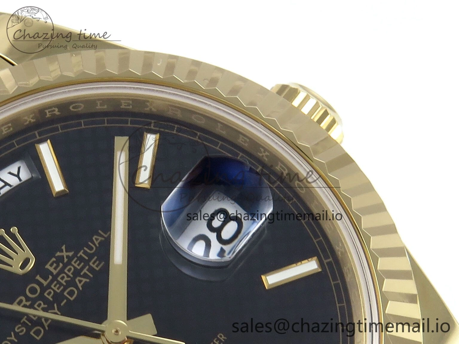 Day Date 40 YG 228238 Noob 1:1 Best Edition Black Textured Stick Dial on President Bracelet A2836 (Gain Weight) Fashionable 797