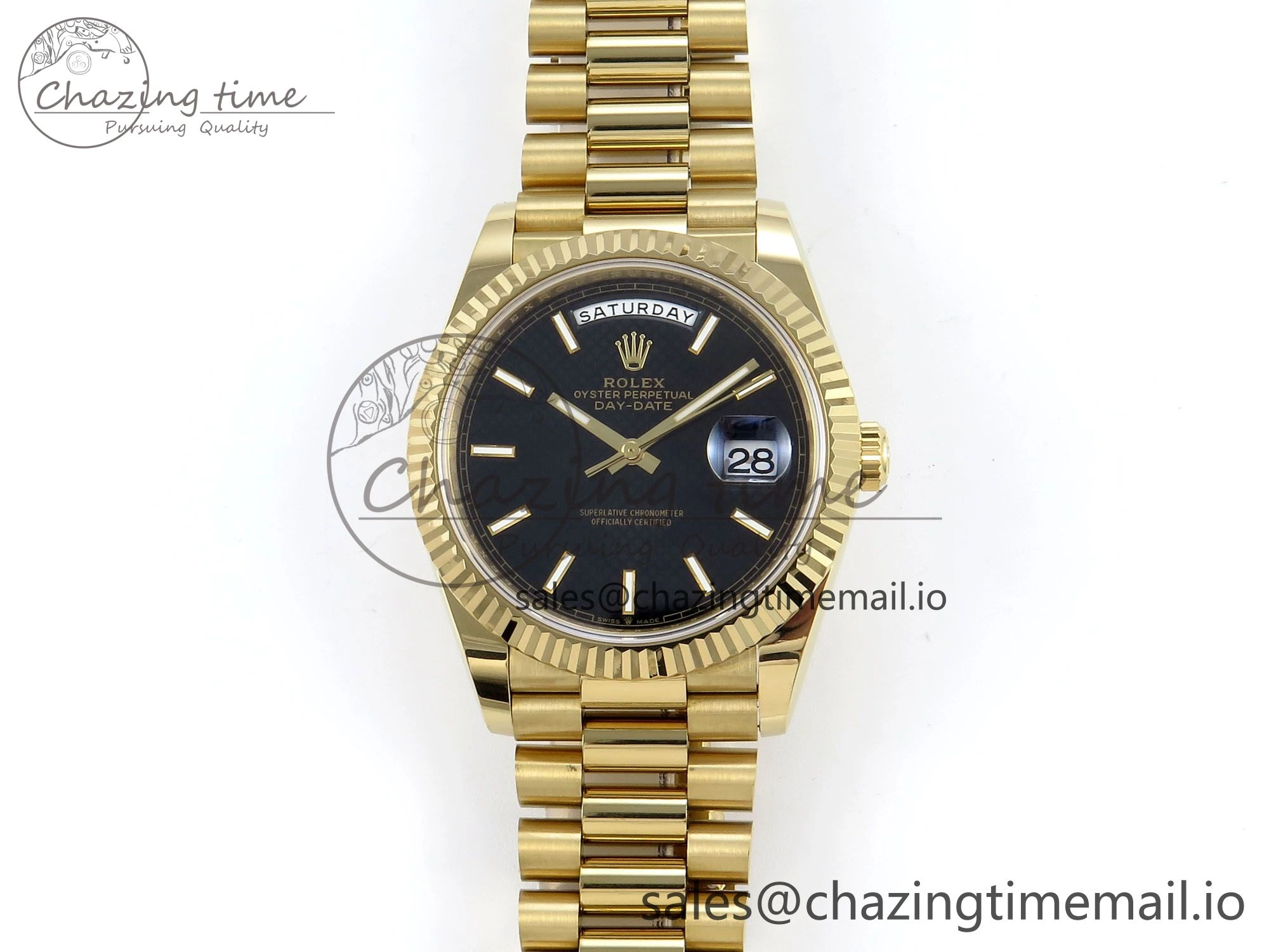 Day Date 40 YG 228238 Noob 1:1 Best Edition Black Textured Stick Dial on President Bracelet A2836 (Gain Weight) Fashionable 797
