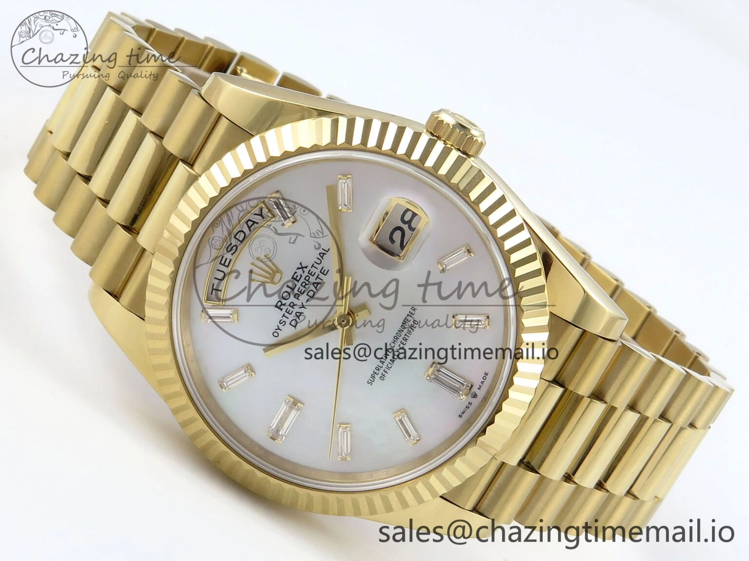 Day Date 40 YG 228238 Noob 1:1 Best Edition White MOP Crystal Dial on President Bracelet A2836 (Gain Weight) Elegant 804