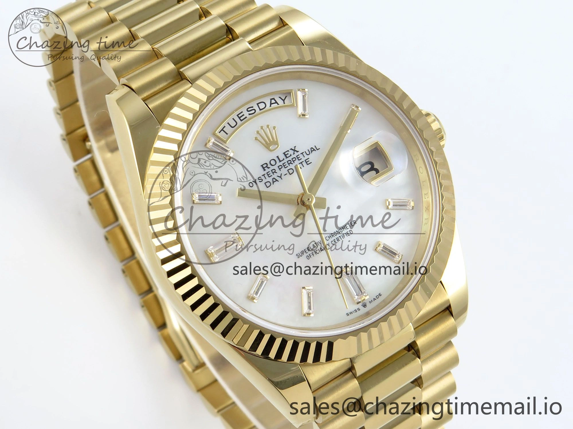 Day Date 40 YG 228238 Noob 1:1 Best Edition White MOP Crystal Dial on President Bracelet A2836 (Gain Weight) Elegant 804