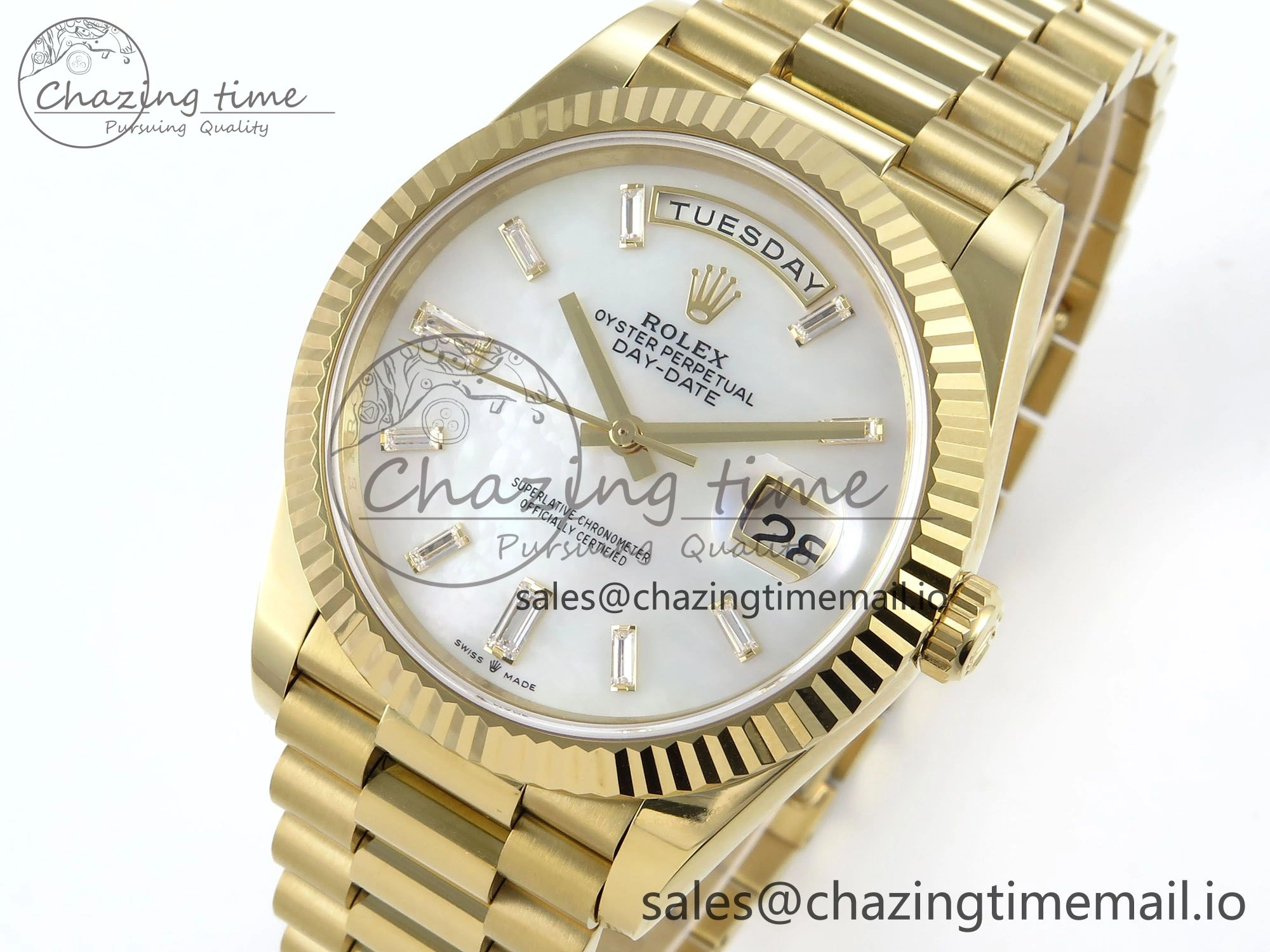 Day Date 40 YG 228238 Noob 1:1 Best Edition White MOP Crystal Dial on President Bracelet A2836 (Gain Weight) Elegant 804