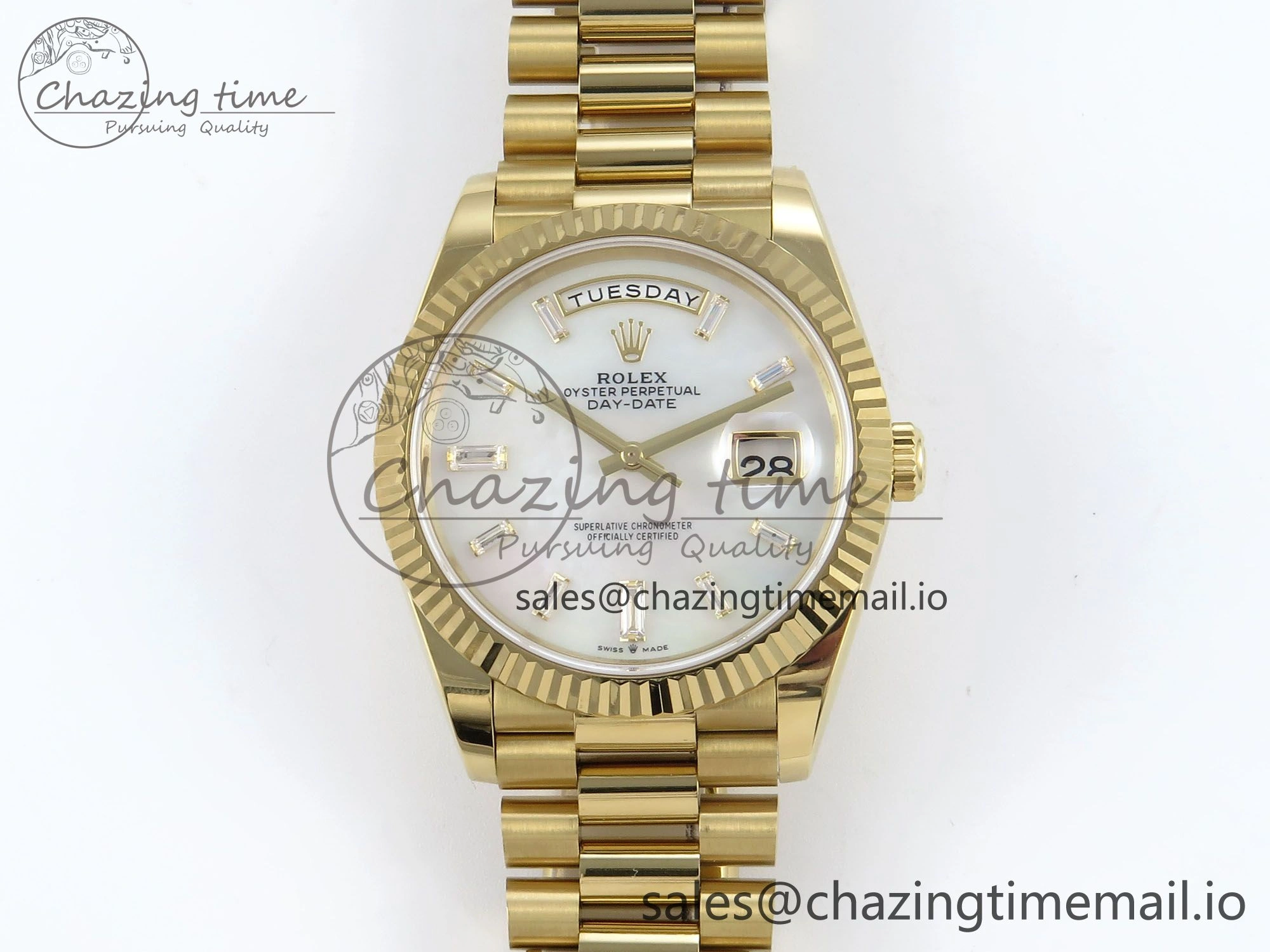 Day Date 40 YG 228238 Noob 1:1 Best Edition White MOP Crystal Dial on President Bracelet A2836 (Gain Weight) Elegant 804