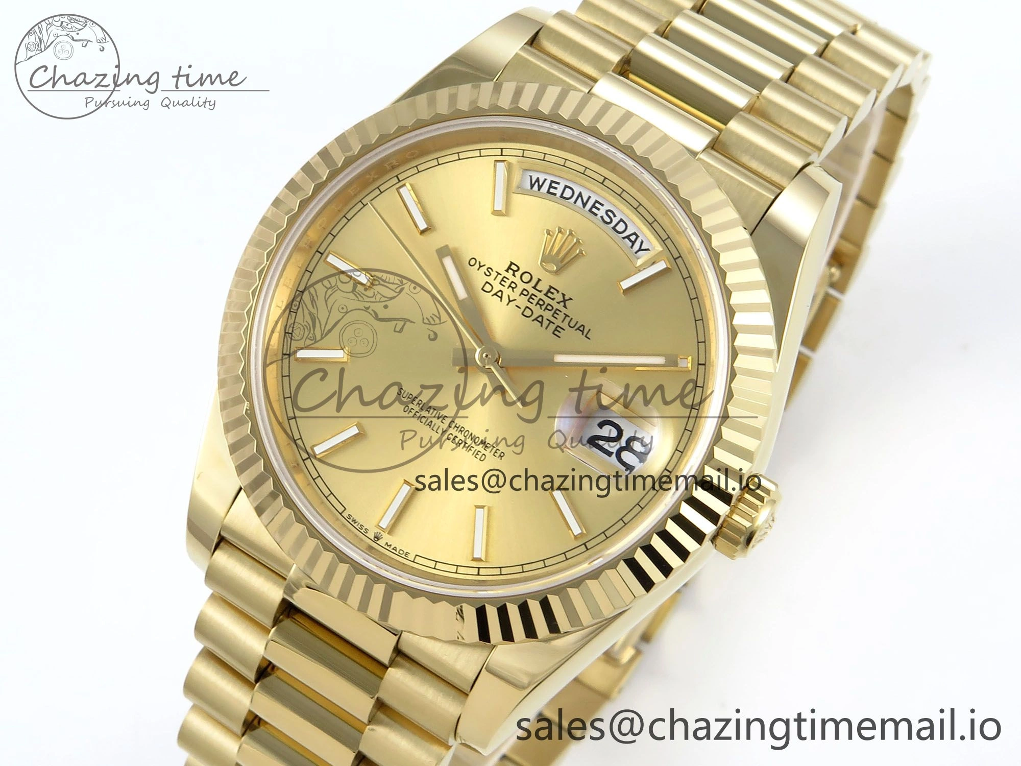Sophisticated Day Date 40 YG 228238 Noob 1:1 Best Edition YG Stick Dial on President Bracelet A2836 (Gain Weight) 798