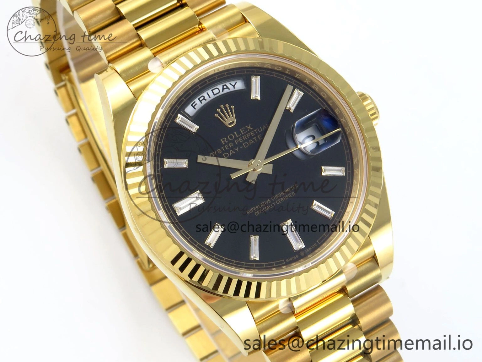 Affordable Day Date 40 YG 228238 THBF 1:1 Best Edition Black Crystal Dial on President Bracelet VR3255 V3 (Gain Weight) 378