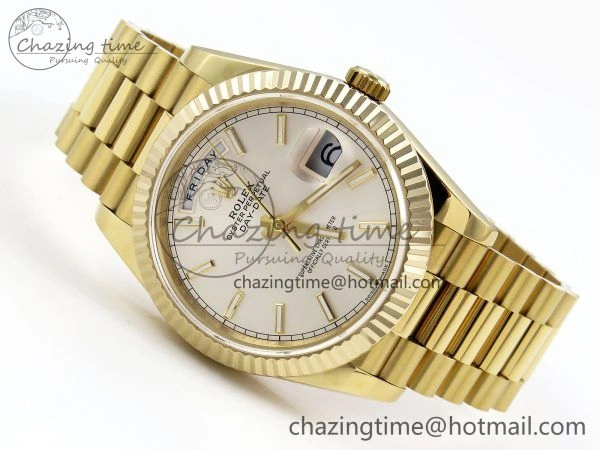 Seasonal Day Date 40 YG JDF 904L Steel Silver Stick Dial on President Bracelet VR3255 V3 (Gain Weight) 1374