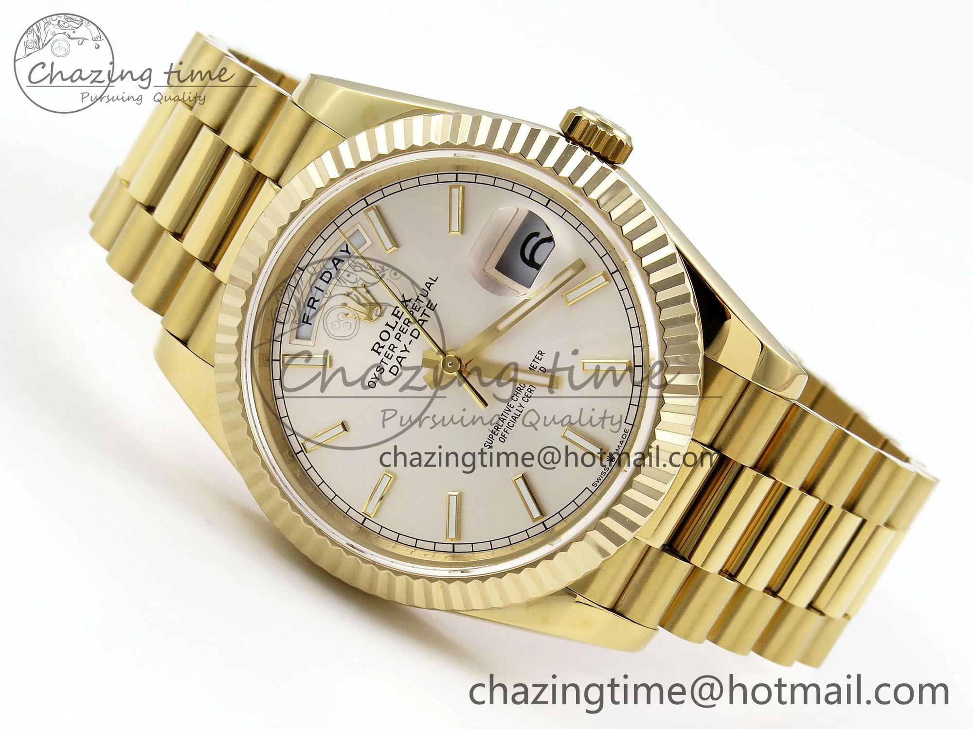 Seasonal Day Date 40 YG JDF 904L Steel Silver Stick Dial on President Bracelet VR3255 V3 (Gain Weight) 1374