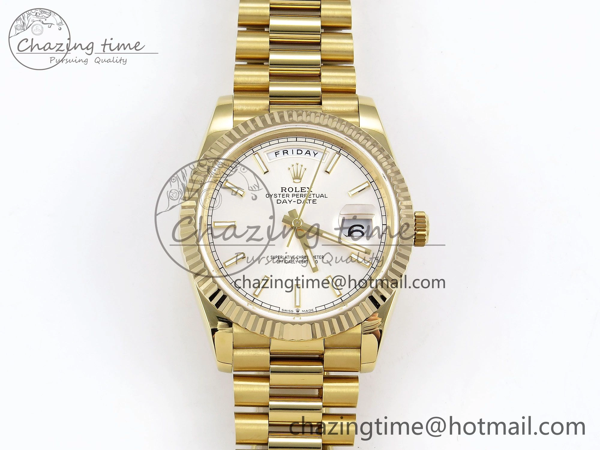 Seasonal Day Date 40 YG JDF 904L Steel Silver Stick Dial on President Bracelet VR3255 V3 (Gain Weight) 1374