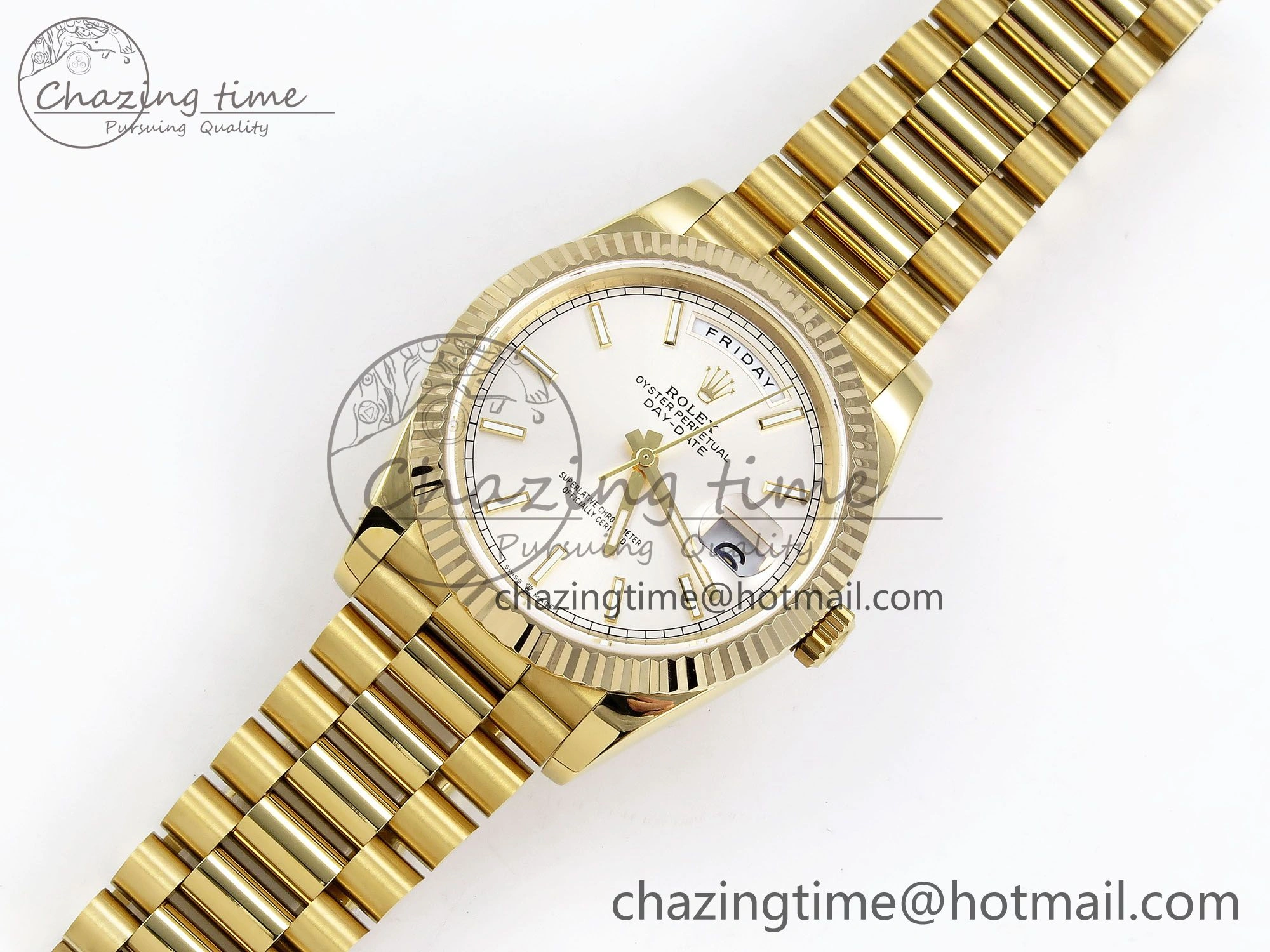 Seasonal Day Date 40 YG JDF 904L Steel Silver Stick Dial on President Bracelet VR3255 V3 (Gain Weight) 1374