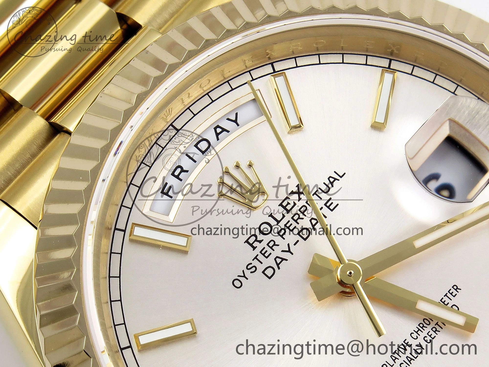 Seasonal Day Date 40 YG JDF 904L Steel Silver Stick Dial on President Bracelet VR3255 V3 (Gain Weight) 1374