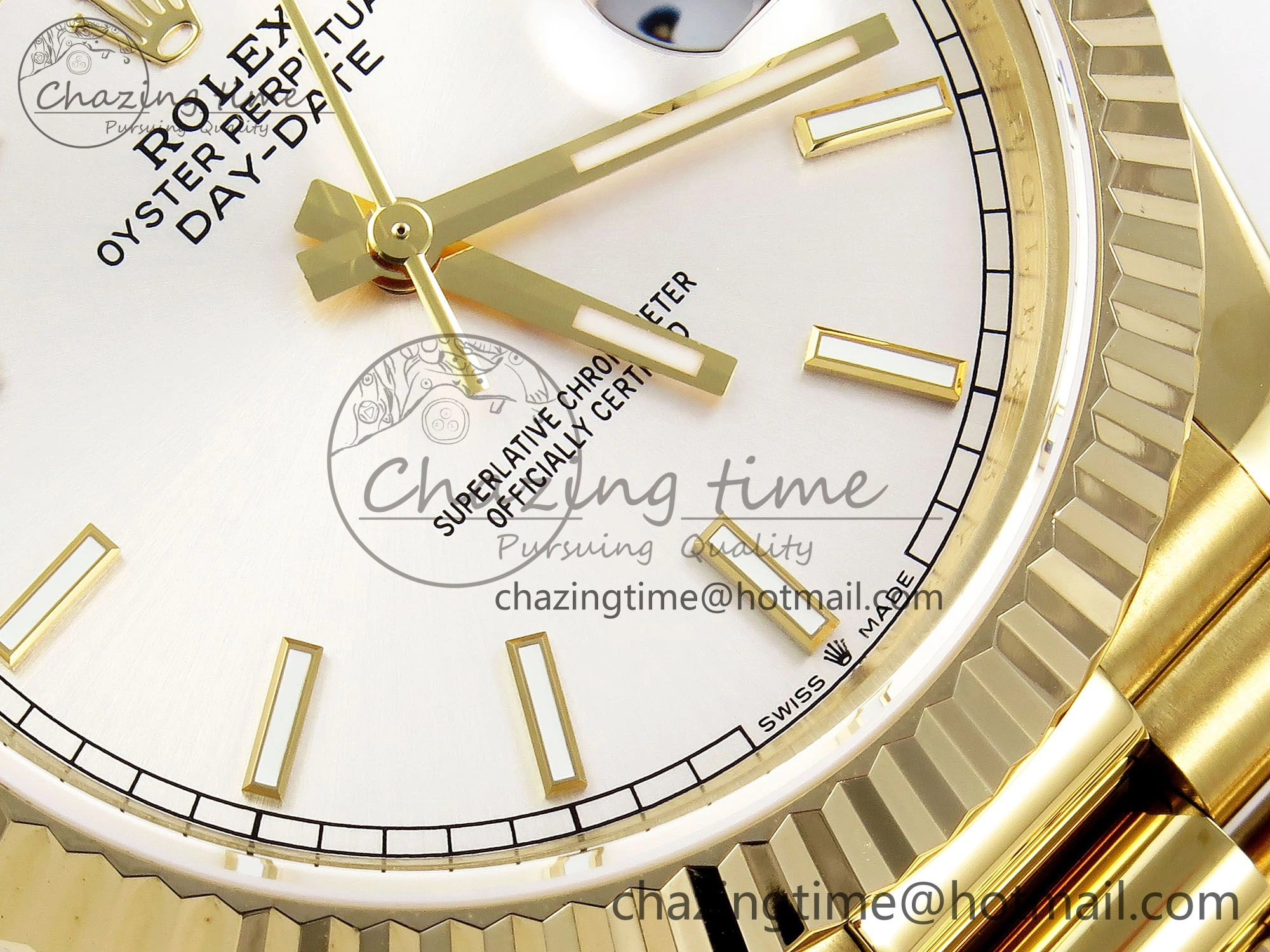 Seasonal Day Date 40 YG JDF 904L Steel Silver Stick Dial on President Bracelet VR3255 V3 (Gain Weight) 1374