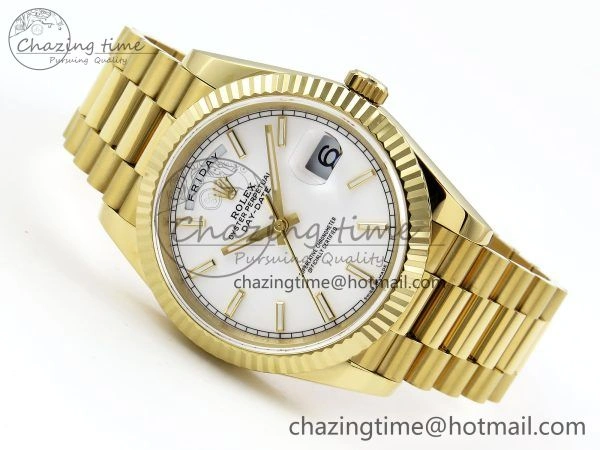 Youthful Day Date 40 YG JDF 904L Steel White Stick Dial on President Bracelet VR3255 V3 (Gain Weight) 1373