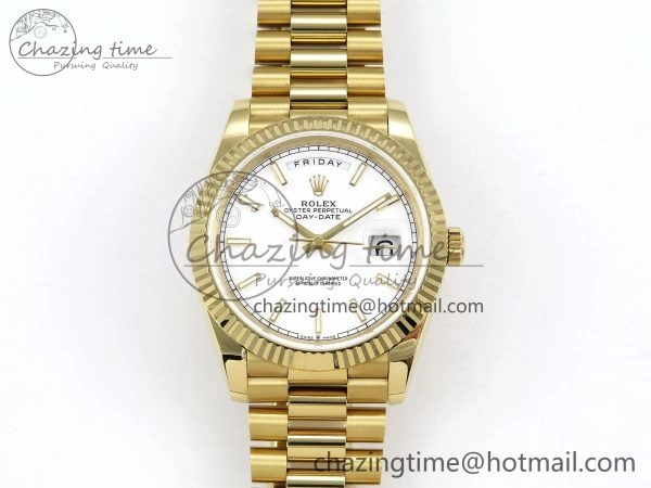 Youthful Day Date 40 YG JDF 904L Steel White Stick Dial on President Bracelet VR3255 V3 (Gain Weight) 1373