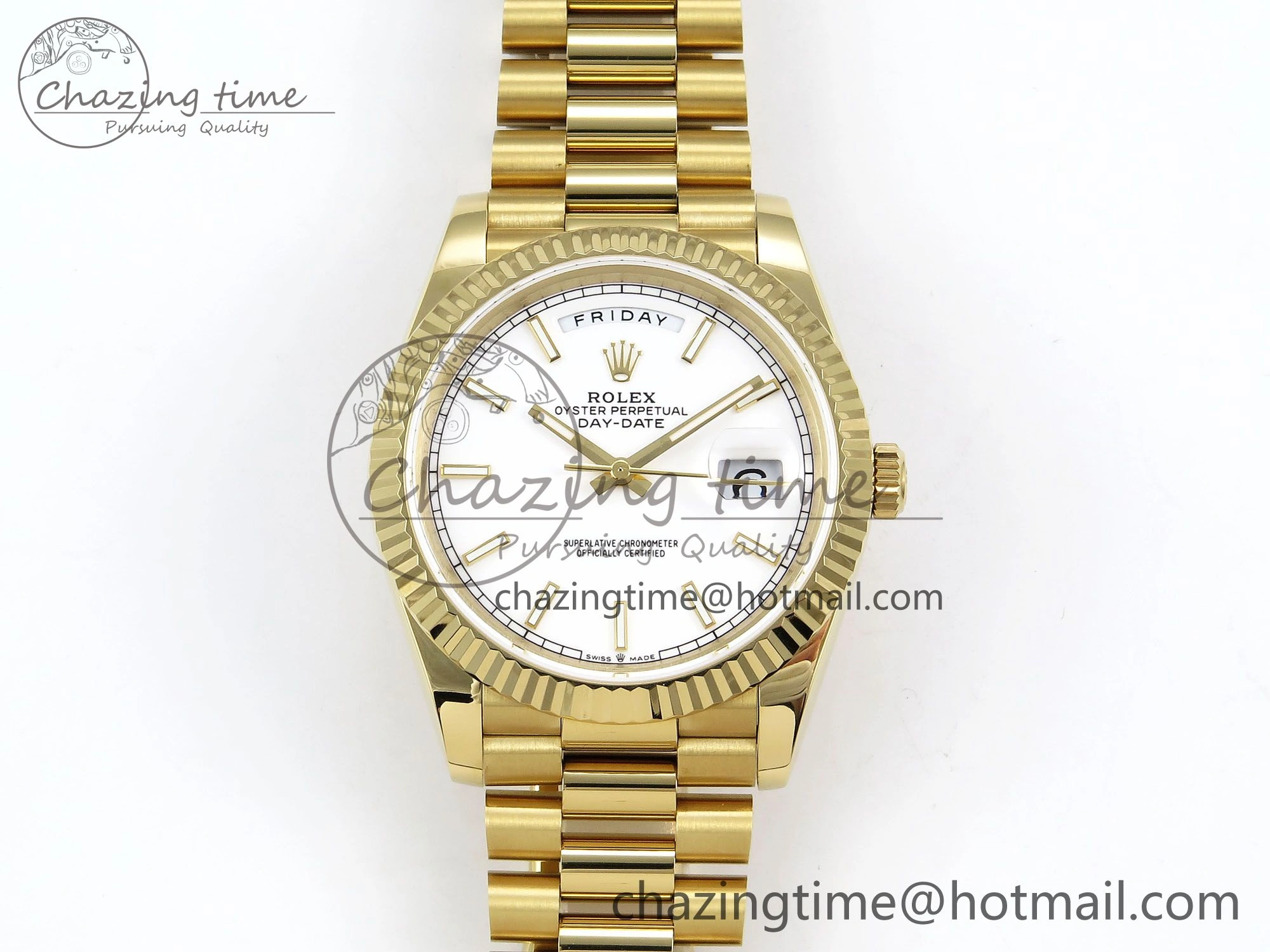 Youthful Day Date 40 YG JDF 904L Steel White Stick Dial on President Bracelet VR3255 V3 (Gain Weight) 1373