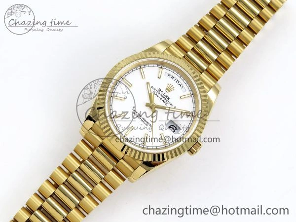 Youthful Day Date 40 YG JDF 904L Steel White Stick Dial on President Bracelet VR3255 V3 (Gain Weight) 1373