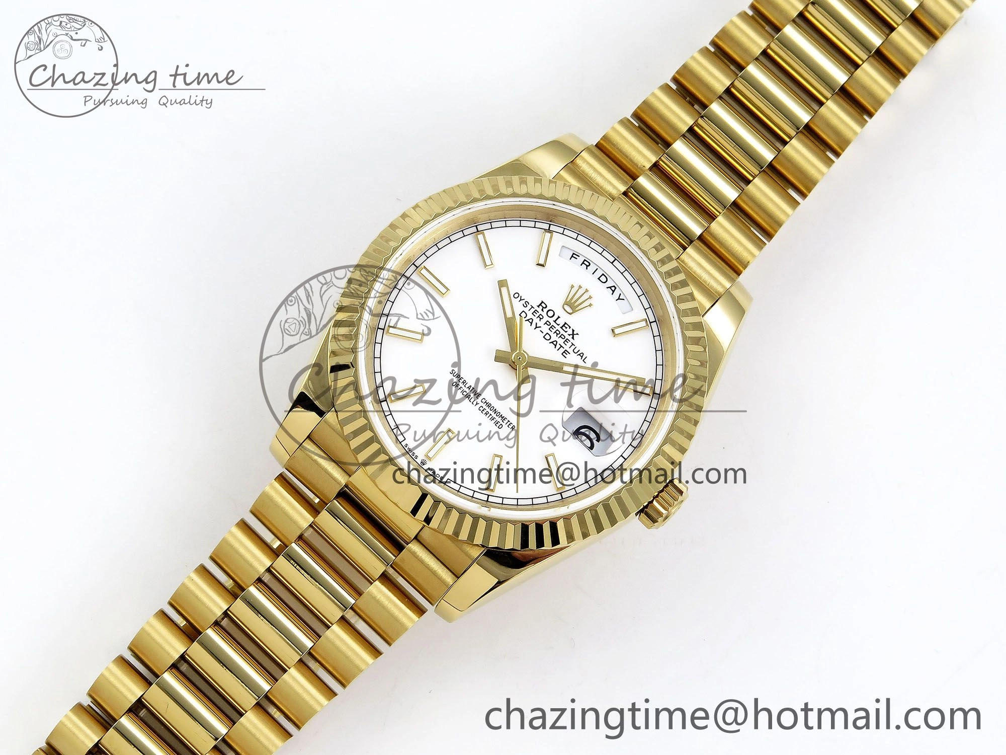 Youthful Day Date 40 YG JDF 904L Steel White Stick Dial on President Bracelet VR3255 V3 (Gain Weight) 1373