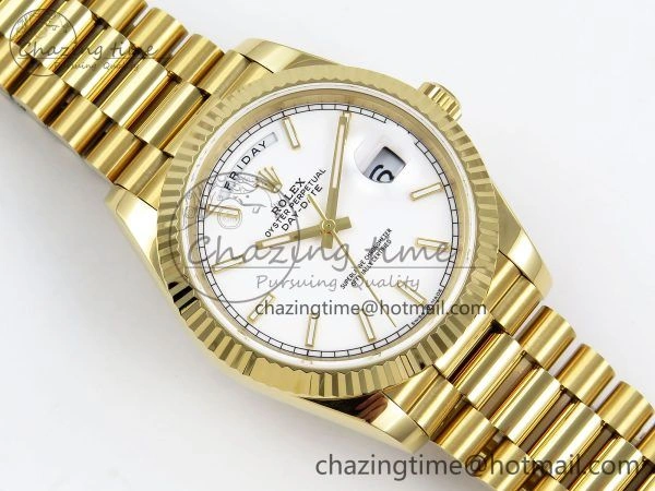 Youthful Day Date 40 YG JDF 904L Steel White Stick Dial on President Bracelet VR3255 V3 (Gain Weight) 1373